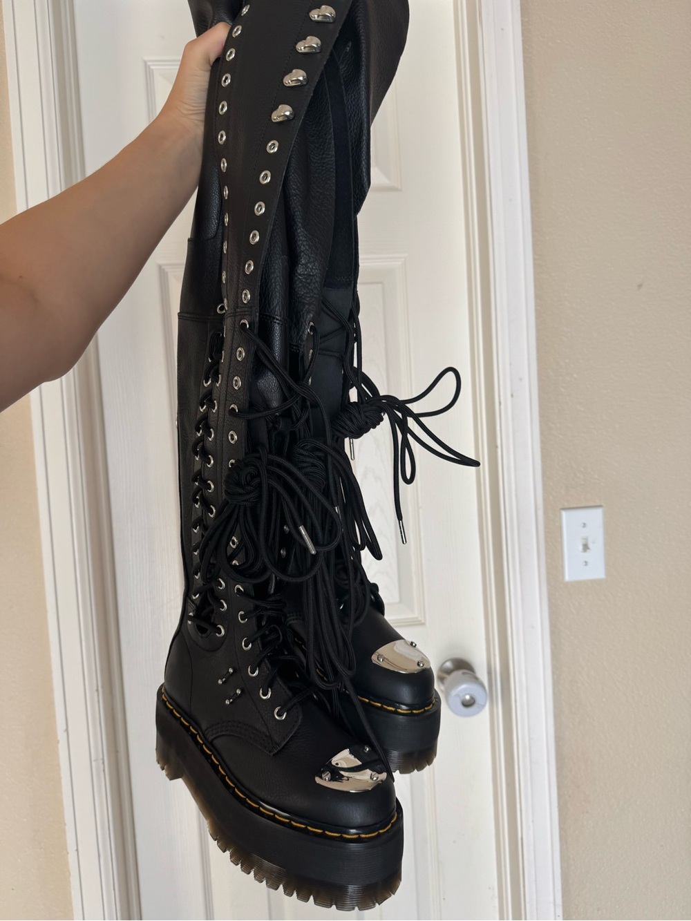 Dr Martens Lace-Up Platform Boots Silver Toe Caps Sz 6 Knee High 28iX Trm Max